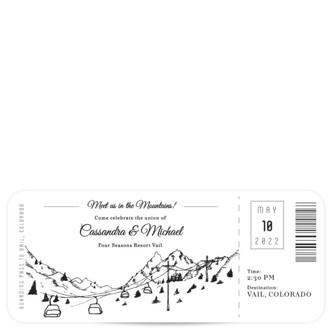 plane ticket mountain wedding invitation