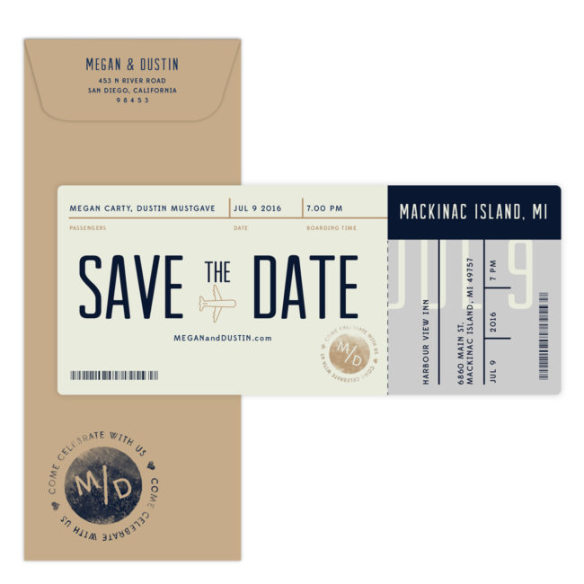 boarding pass save the date ceremony