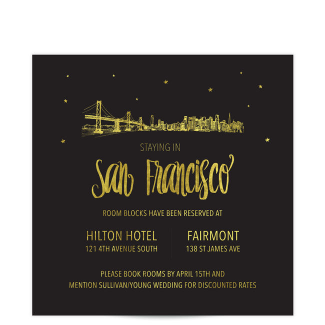 Skyline Wedding Invitations Gold Foil on Black Card Stock