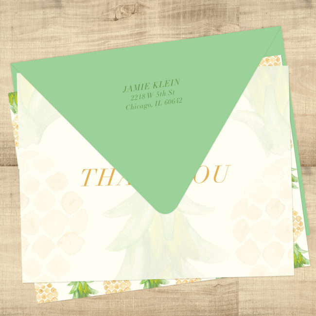 Pineapple Tropical Blank Inside Thank You Cards - Return Address Printing