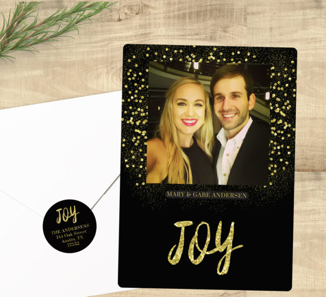 black and gold holiday card