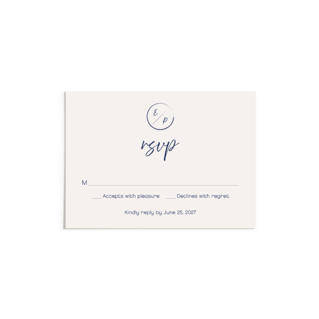 Navy and white wedding invitation suite, rsvp card