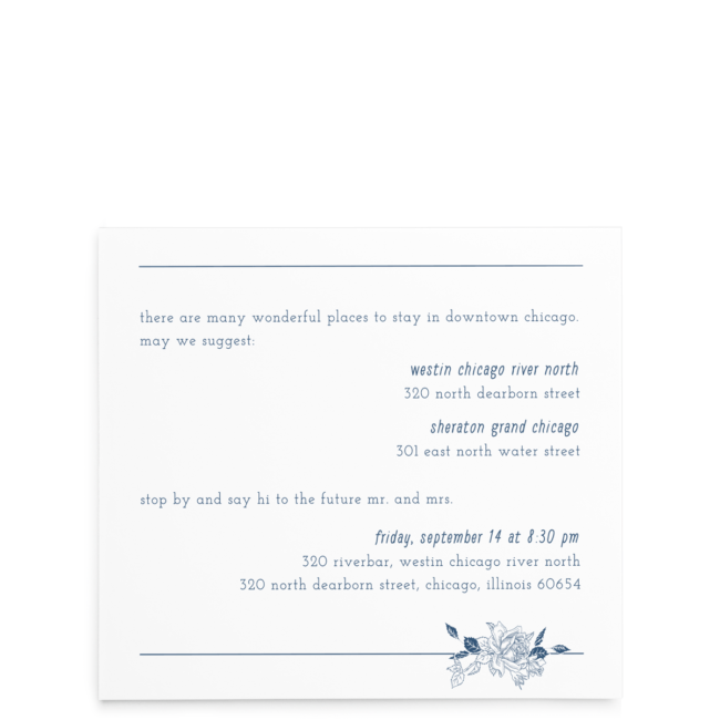 Linear Floral Wedding Invitation Suite - Reception card