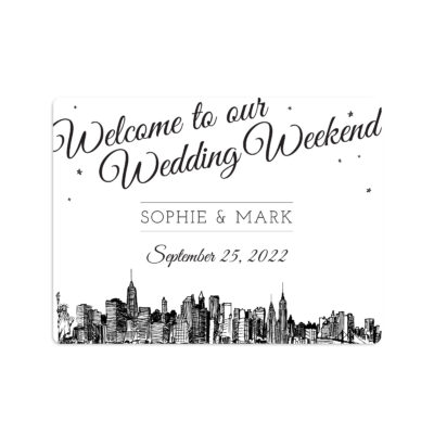 Diagonal Skyline Wedding Welcome Sticker 4x3"