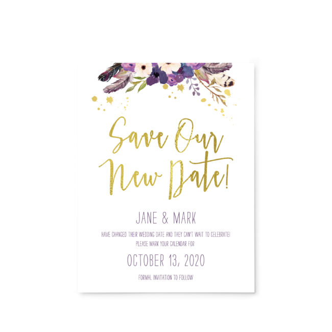 Save Our New Date - Gold Floral Boho