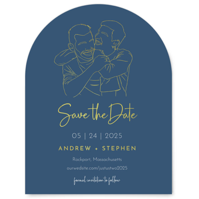 Our love save the date, foil on navy version